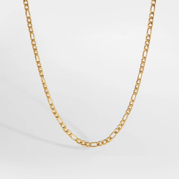 18K Gold Plated Figaro Chain Necklace*Unisex Necklace*Men’s Minimalist 18” *ZX - Picture 1 of 6